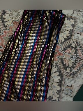 Tanya Taylor Black Top with Multicolor Sequin Stripes